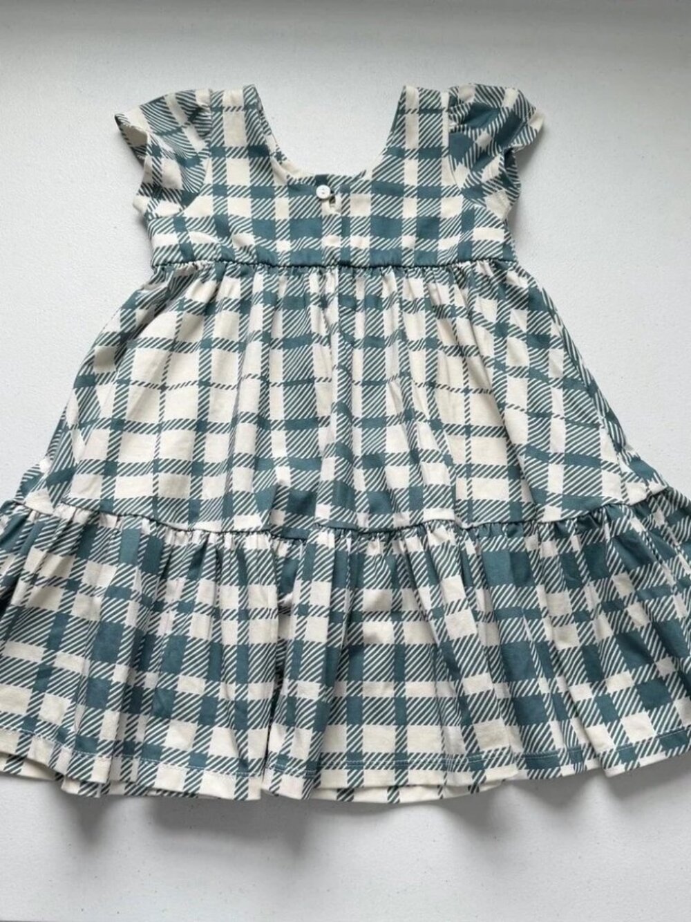 Omi Jo Teal & Cream Plaid Dress Girl's Size 6 EUC
